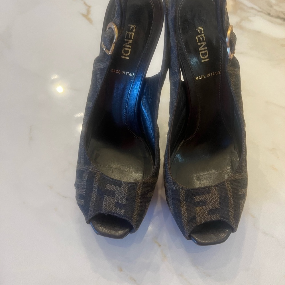 Fendi Black and Brown Peep-Toe Heels